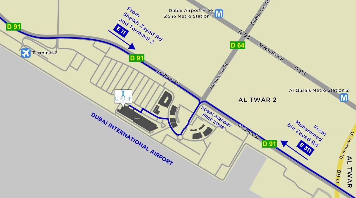 kart over Dubai airport-fri sone