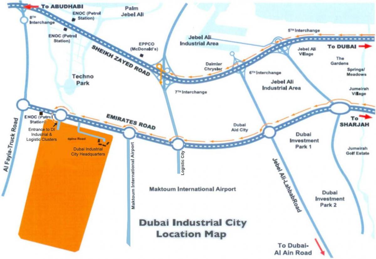 kart over Dubai industriby