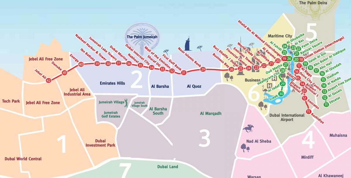 kart over Dubai nabolag